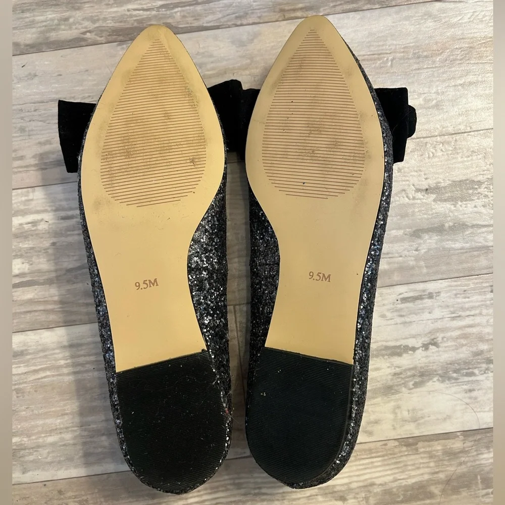 LOFT Silver Glitter Sparkle Flats with Black Velvet Bows - Picture 6 of 9